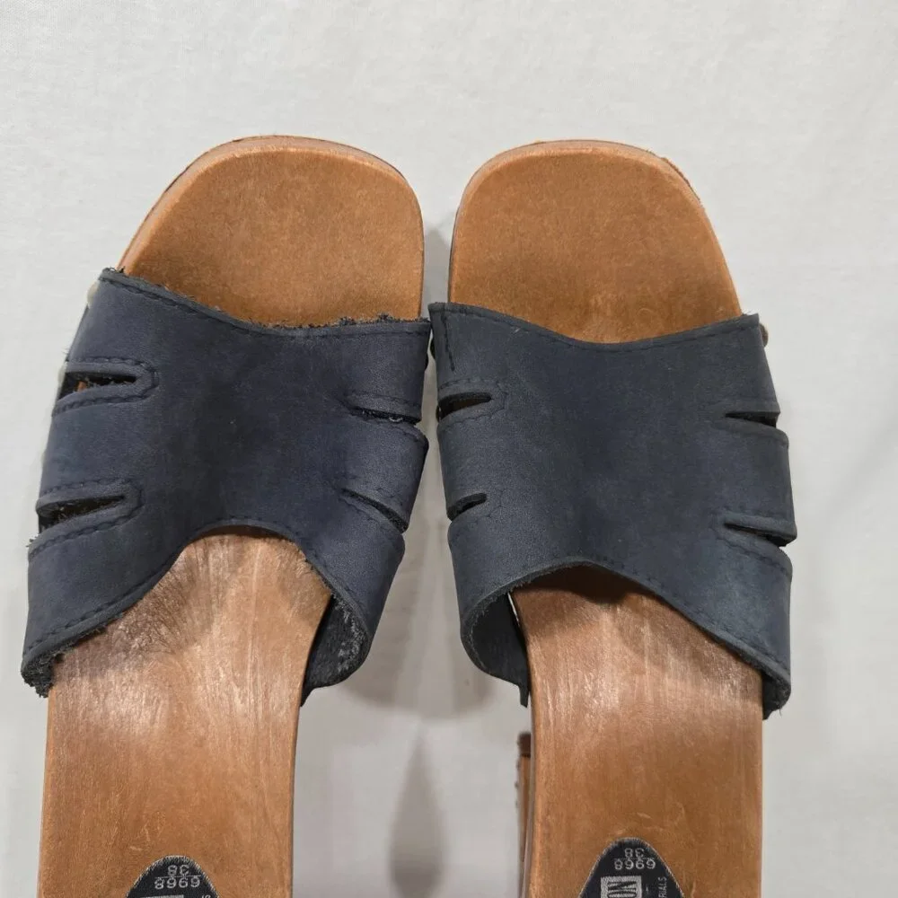 Vintage THE LEATHER COLLECTION Blue Leather Chunky Heels Platform Sandals Size 8 - Picture 5 of 17